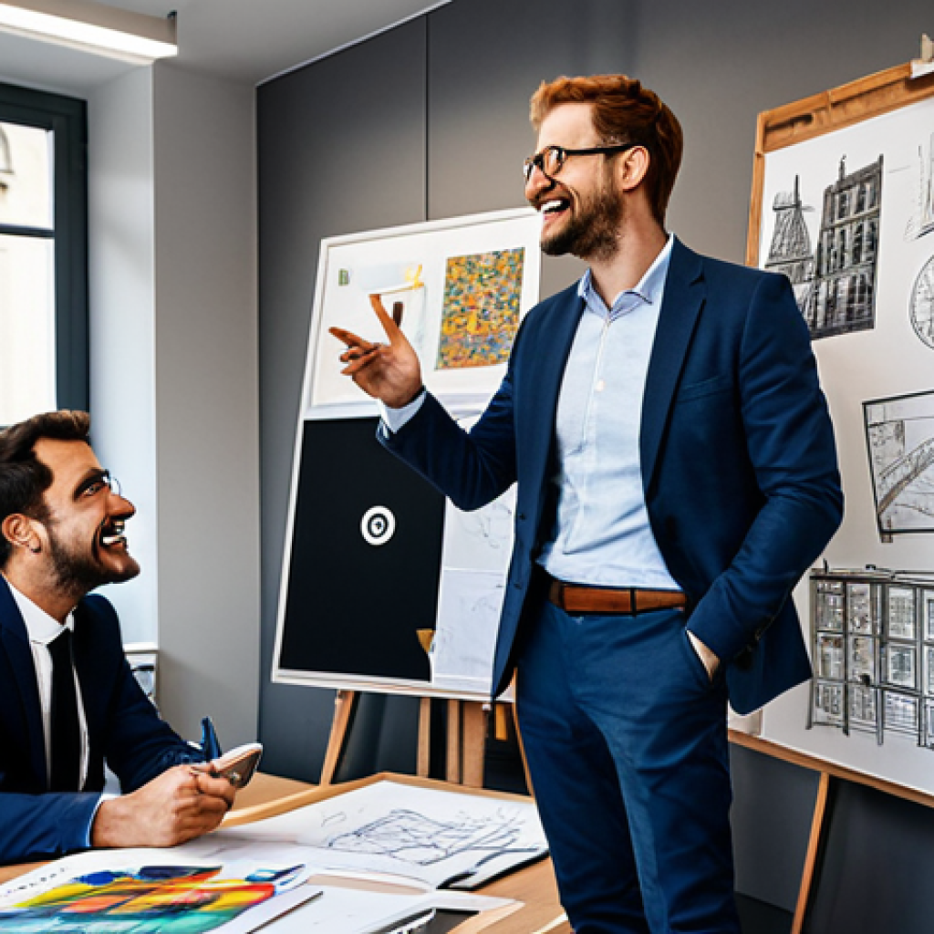 **

"A bustling advertising agency office in Paris, France. Creative professionals are collaborating on a project, surrounded by mood boards and sketches. One person is gesturing enthusiastically while explaining an idea. Everyone is fully clothed in professional attire. Safe for work, appropriate content, perfect anatomy, natural proportions, family-friendly, professional photography, high quality, bright and vibrant colors."

**