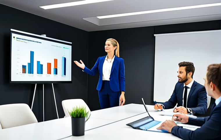 Agency Presentation Meeting**

"A brightly lit modern office meeting room with a diverse group of professionals gathered around a table. A businesswoman, fully clothed in a stylish, modest business suit, is presenting a slide deck on a large screen. The atmosphere is collaborative and attentive. Safe for work, appropriate content, professional, perfect anatomy, natural proportions, well-formed hands. Focus on conveying trust and competence. French business environment."

**