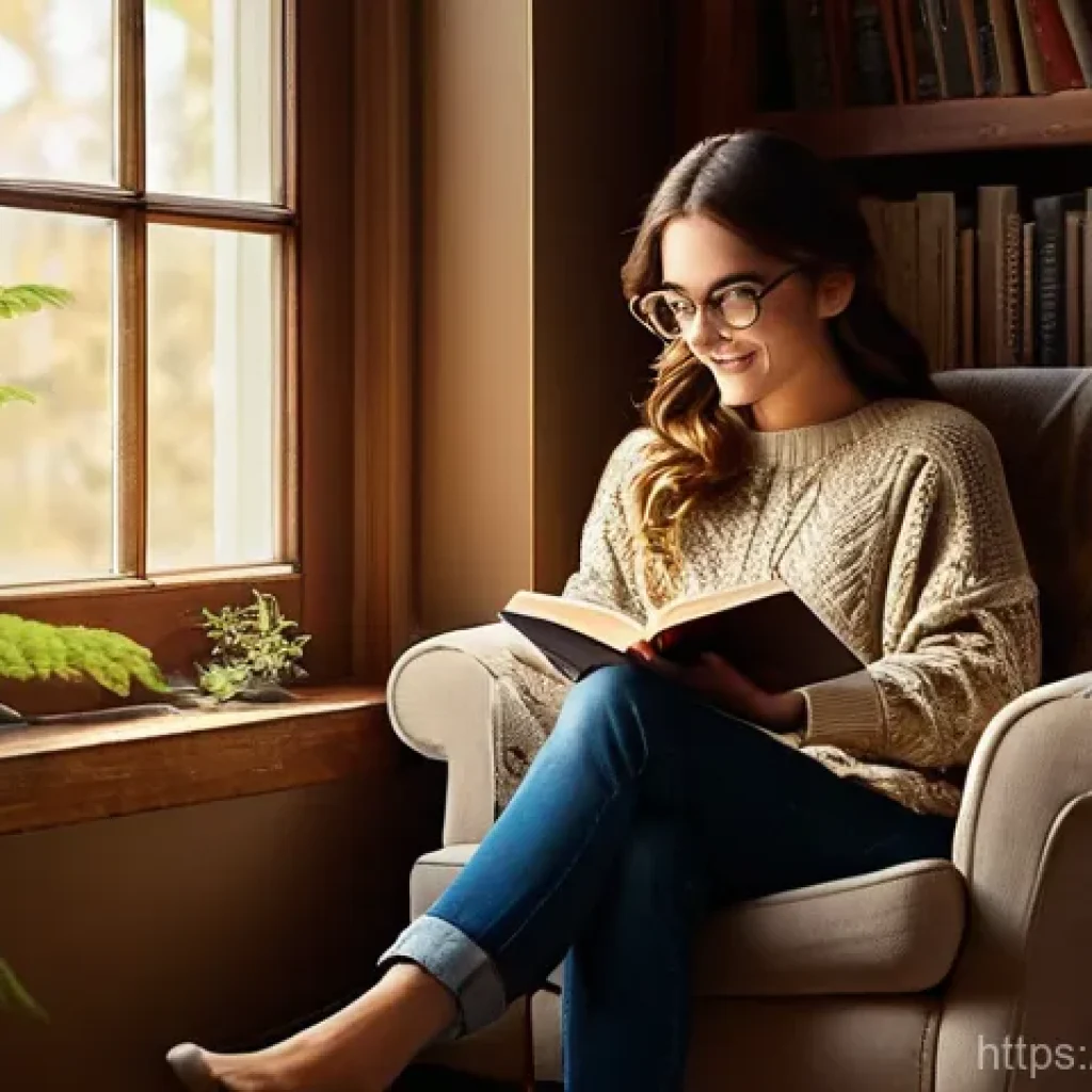 광고홍보사와 인플루언서 마케팅 - **Prompt 1: Cozy Reading Nook**
    A serene and cozy indoor scene. A young woman, appearing to be i...