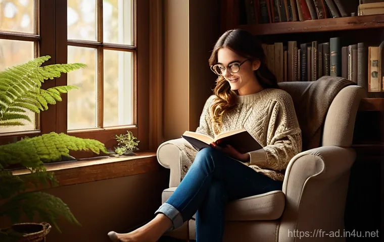 광고홍보사와 인플루언서 마케팅 - **Prompt 1: Cozy Reading Nook**
    A serene and cozy indoor scene. A young woman, appearing to be i...
