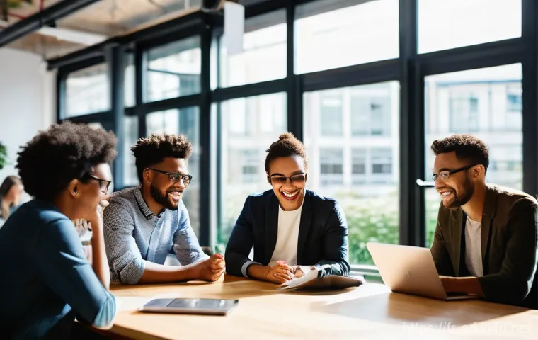 광고홍보사로 성장하기 위한 독서 목록 - **Prompt:** A diverse group of young professionals and digital creators, all dressed in modern, smar...