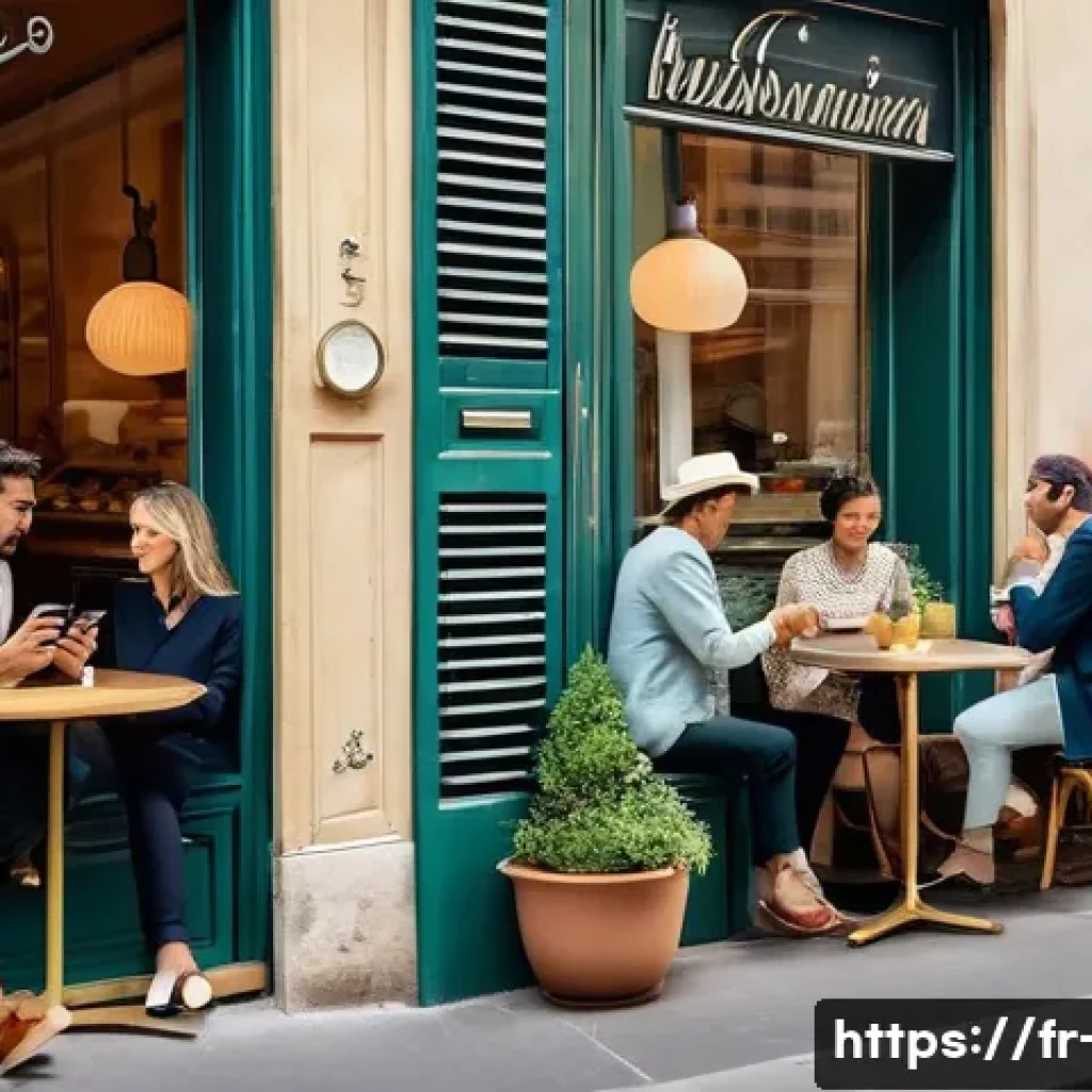 광고홍보사와 고객 맞춤형 광고 사례 - **Prompt:** A vibrant, sun-drenched cafe terrace in a charming Parisian neighborhood. Diverse, styli...