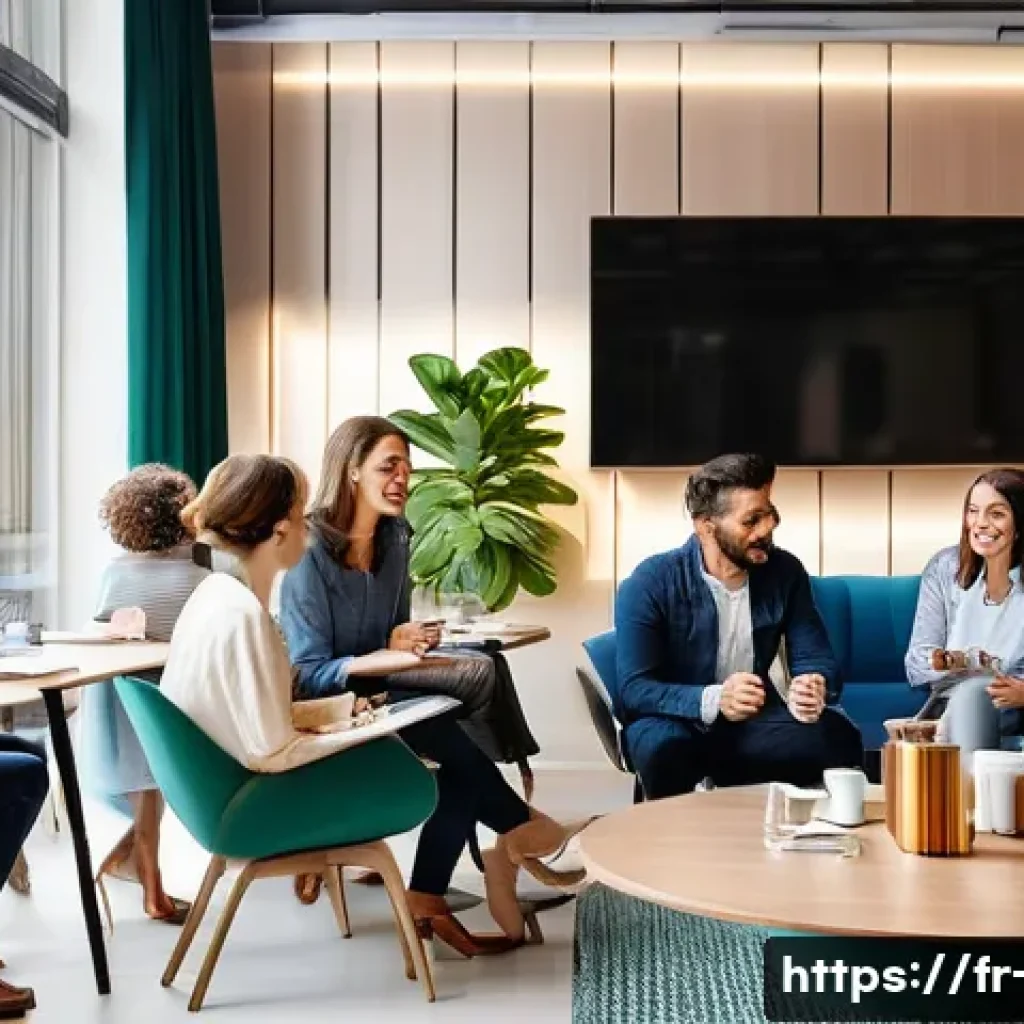 광고홍보사와 인바운드 마케팅 광고 - **Prompt:** A vibrant, sunlit, modern co-working space or customer lounge in France. A diverse group...