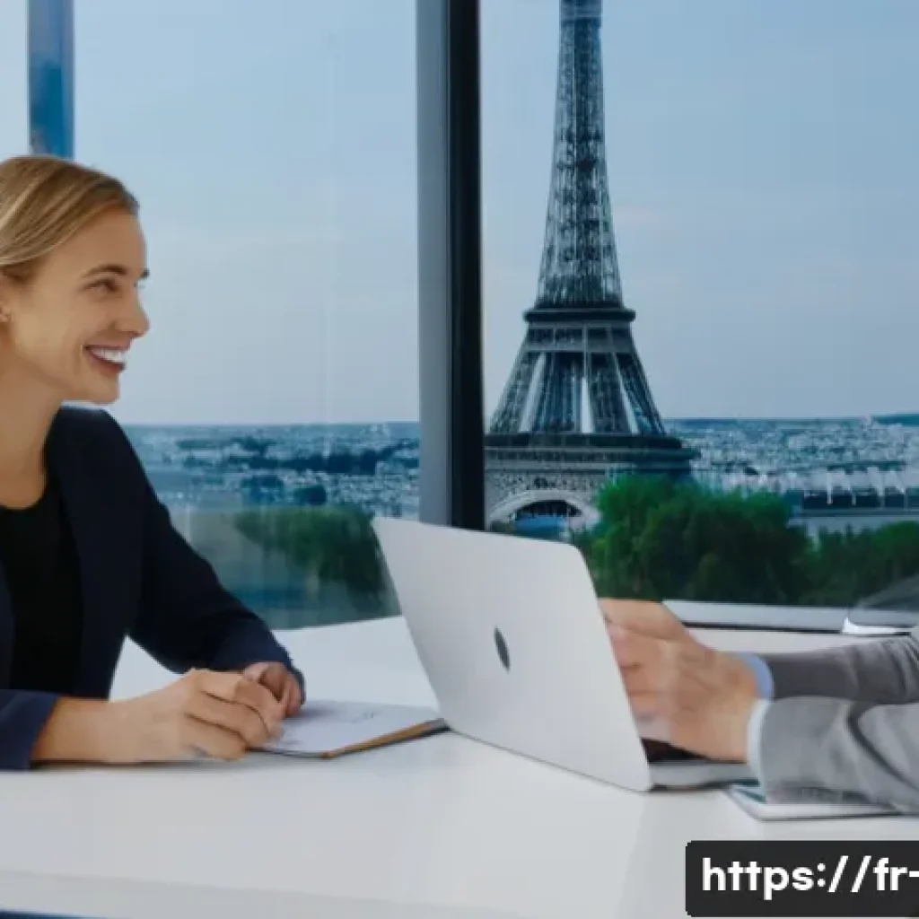 광고홍보사와 광고 클라이언트 성공 사례 - A professional meeting scene between a French marketing agency team and a local food brand client in...