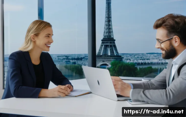 광고홍보사와 광고 클라이언트 성공 사례 - A professional meeting scene between a French marketing agency team and a local food brand client in...