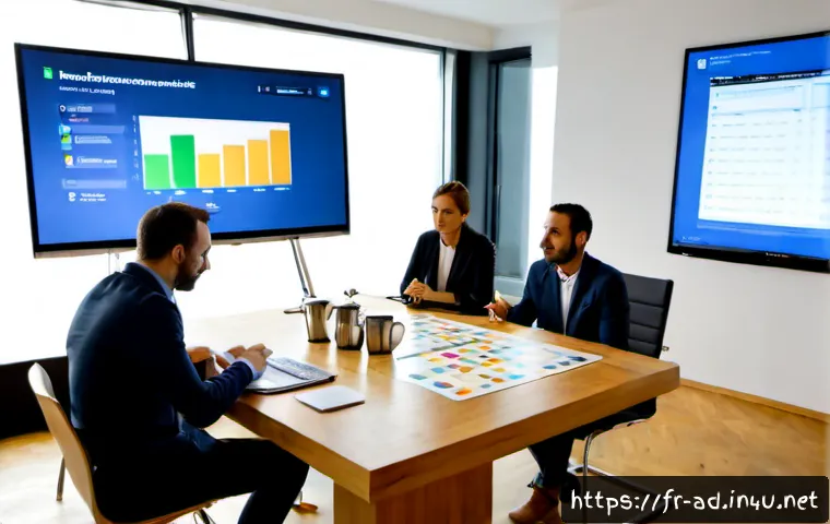 광고홍보사와 데이터 분석 - Photorealistic French advertising agency strategy meeting in a bright Paris office, diverse creative...